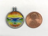 Fine Silver Enamel Sunrise/Sunset Emerald Bay California Pendant. "in